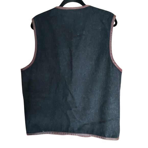 Madison Creek Outfitters Charcoal Gray Wool Vest Leather Trim Nickel Buttons LG - Picture 2 of 9